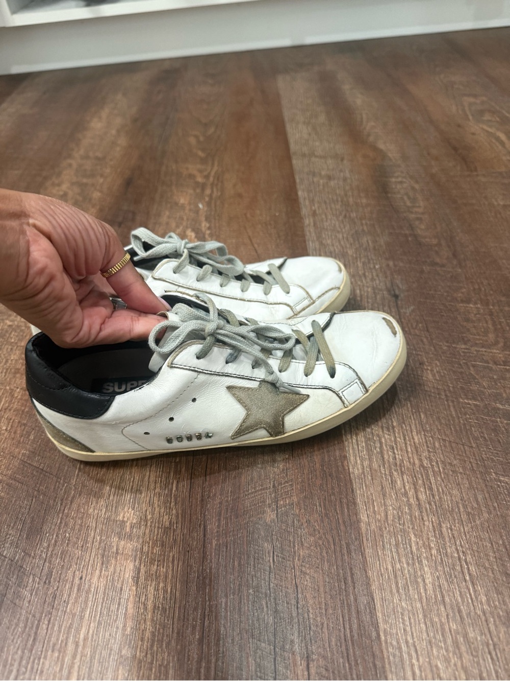 Golden Goose White Leather Sneakers with Gray Star Accent